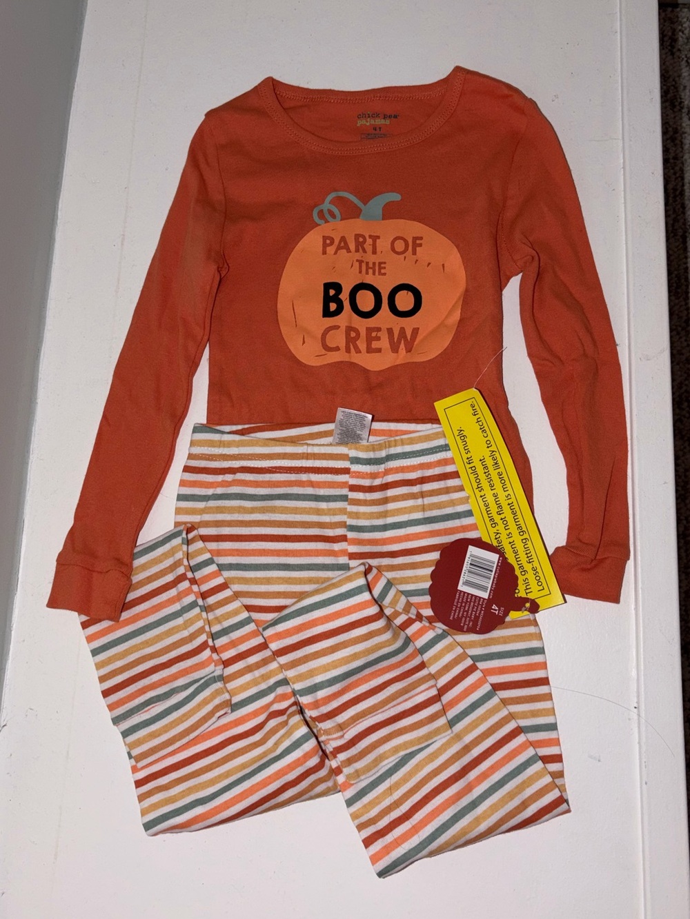 NWT chick pea Orange "Boo Crew" Pumpkin Graphic Kids Pajama Set 4T